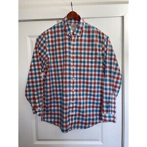 Vintage LL Bean Button Down Shirt Mens Size L Tall Blue Red Plaid Cotton